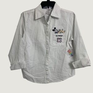 Disney SS Mickey Mouse Nautical Embroidered White Cotton Button Down Shirt M
